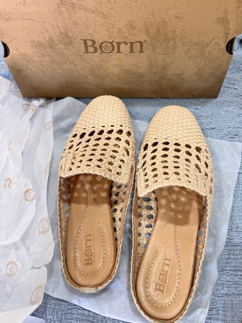 Born Woven Slide Mules in Natural Beige